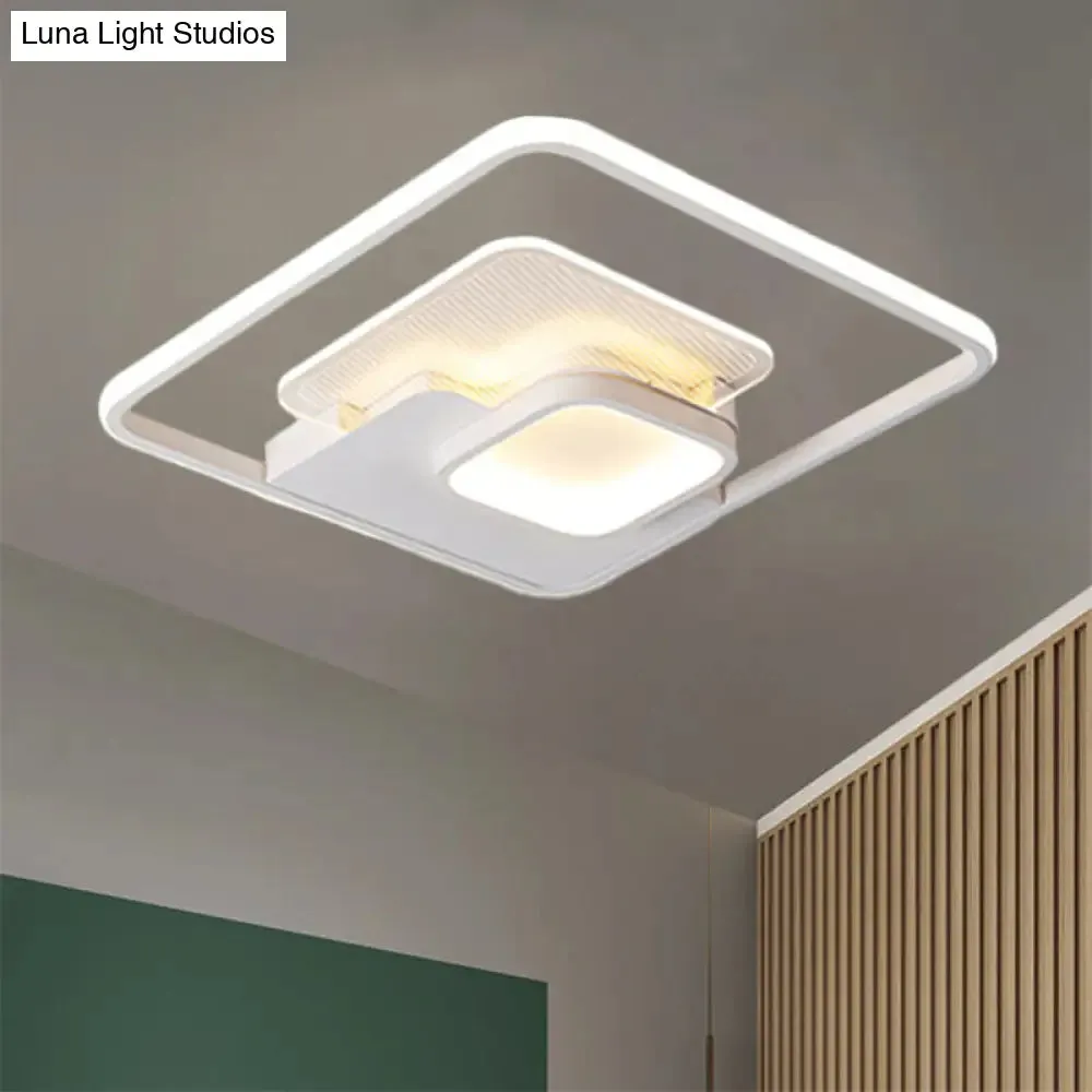 Modern Metallic Square Flush Ceiling Lamp with LED in Black/White & Warm/White, 16.5"/20.5" Wide