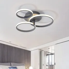 Modernist Acrylic LED Flush Mount Ceiling Light Fixture - 3 Ring Design in Grey/White/Black