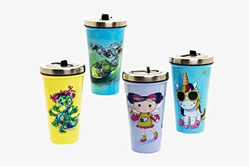 Monster Kids Cups With Straws 16oz Screw Steel Double Wall