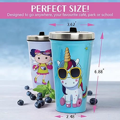 Monster Kids Cups With Straws 16oz Screw Steel Double Wall