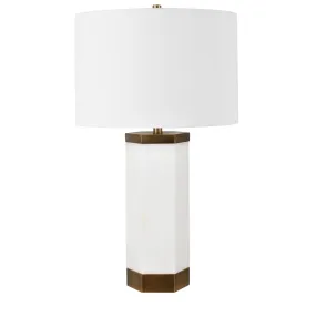 Morrison Table Lamp Morrison Table Lamp w/ Nightlight 30"Ht.,Alabaster & Metal Alabaster & Antique Brass Finish 18 x 18 x 12 White Linen Drum Shade 30"Ht.