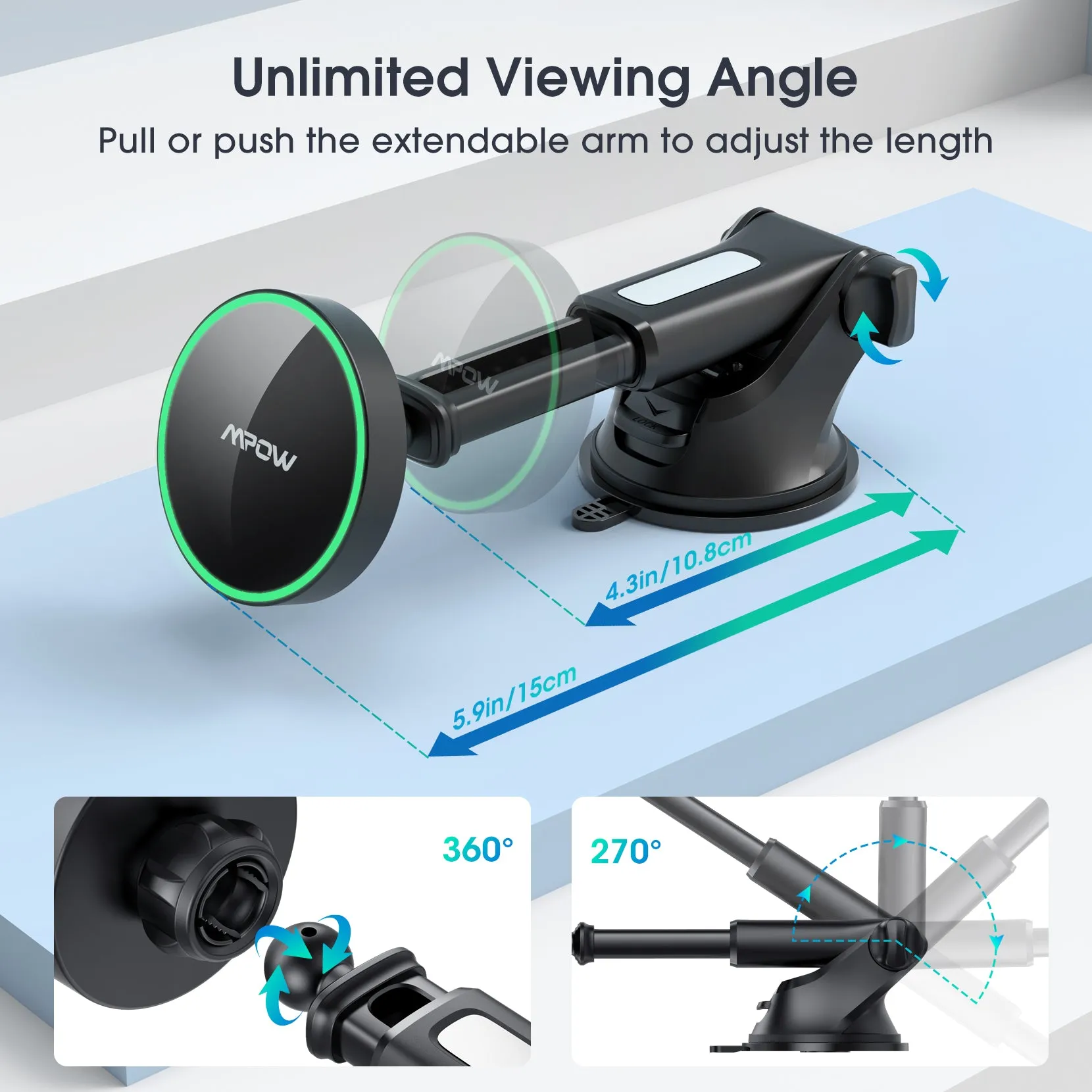 Mpow CA169A Magnetic Wireless Car Charger, Compatible with iPhone 12 Series