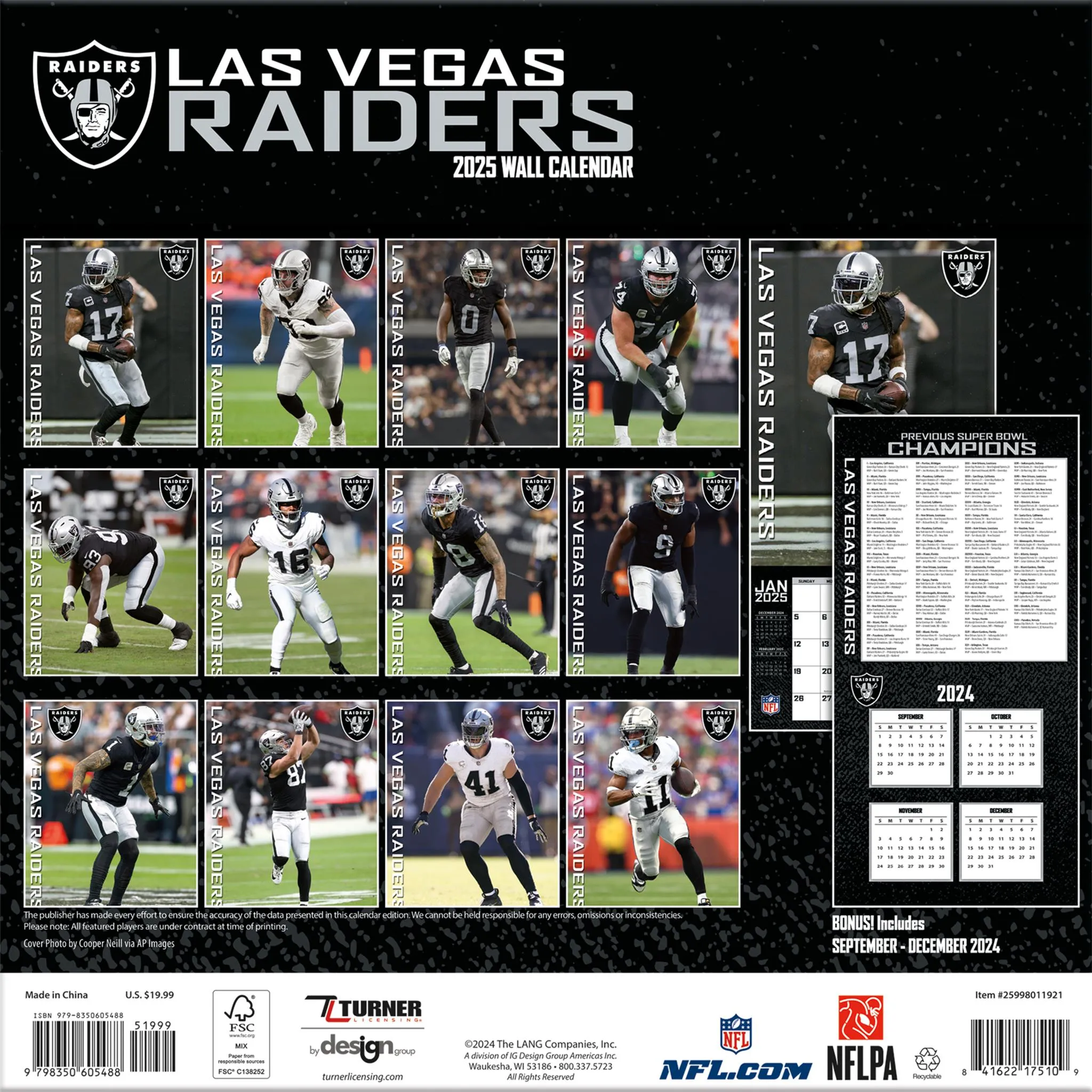 NFL Las Vegas Raiders Wall 2025 Calendar