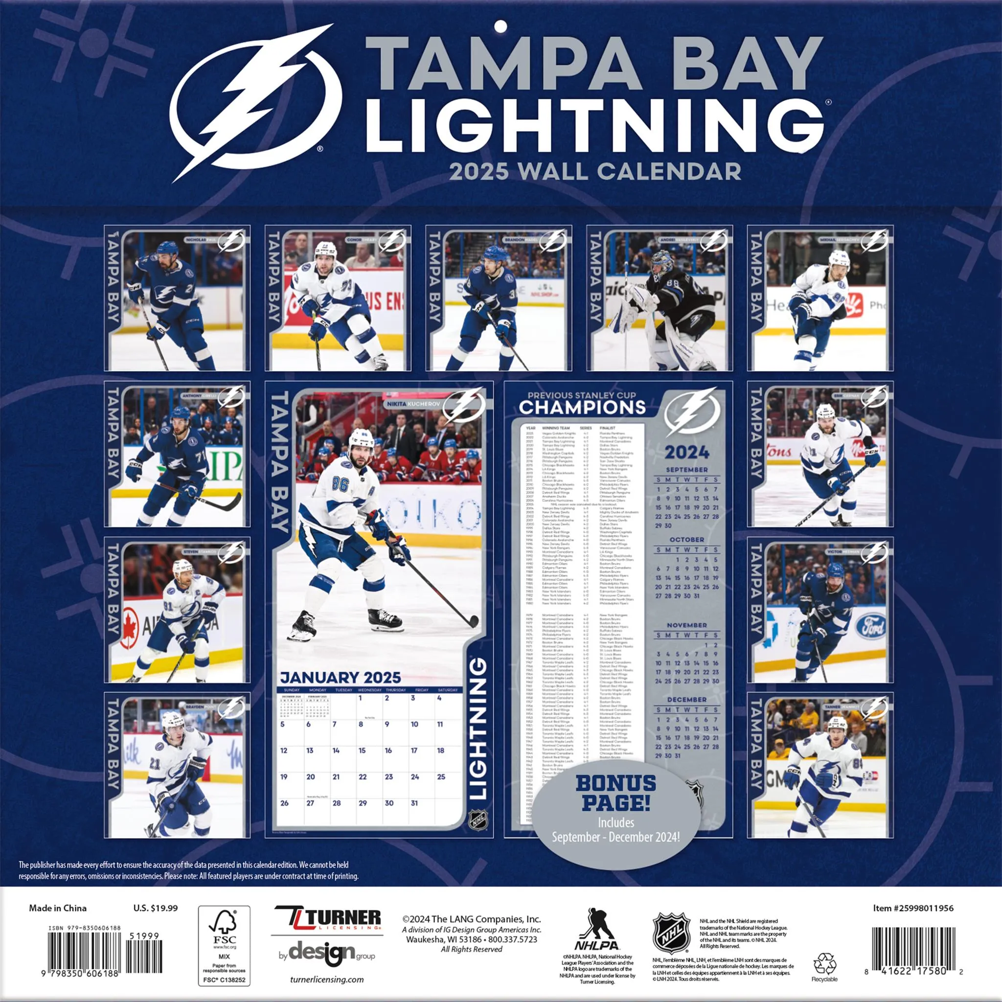 NHL Tampa Bay Lightning Wall 2025 Calendar - Online Exclusive