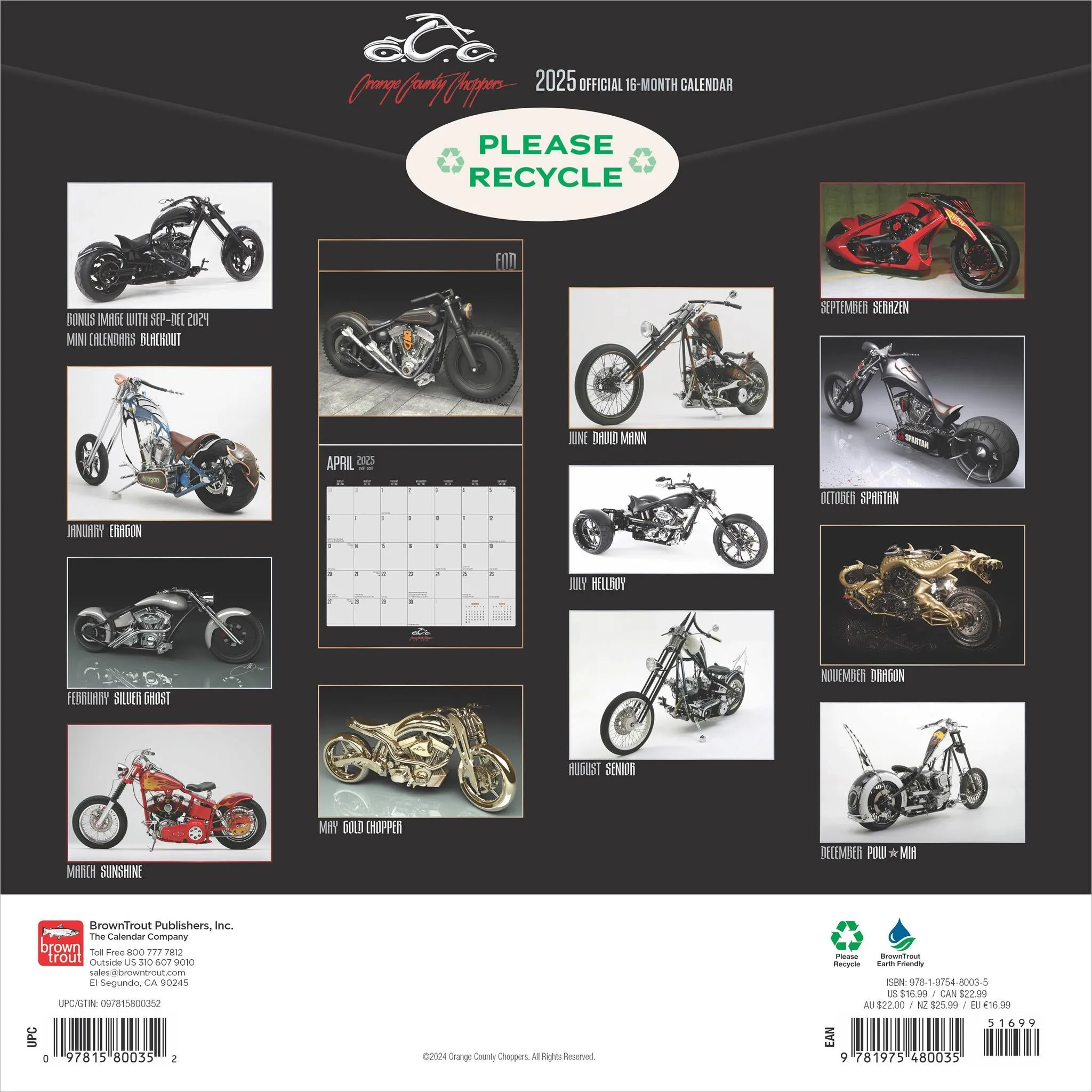 Orange County Choppers Wall 2025 Calendar