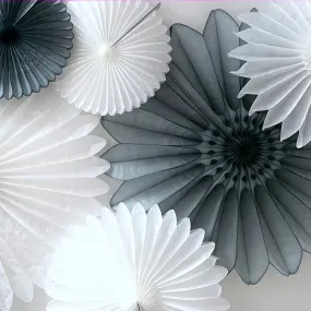 Paper fan party decoration set of 4 - grey and white