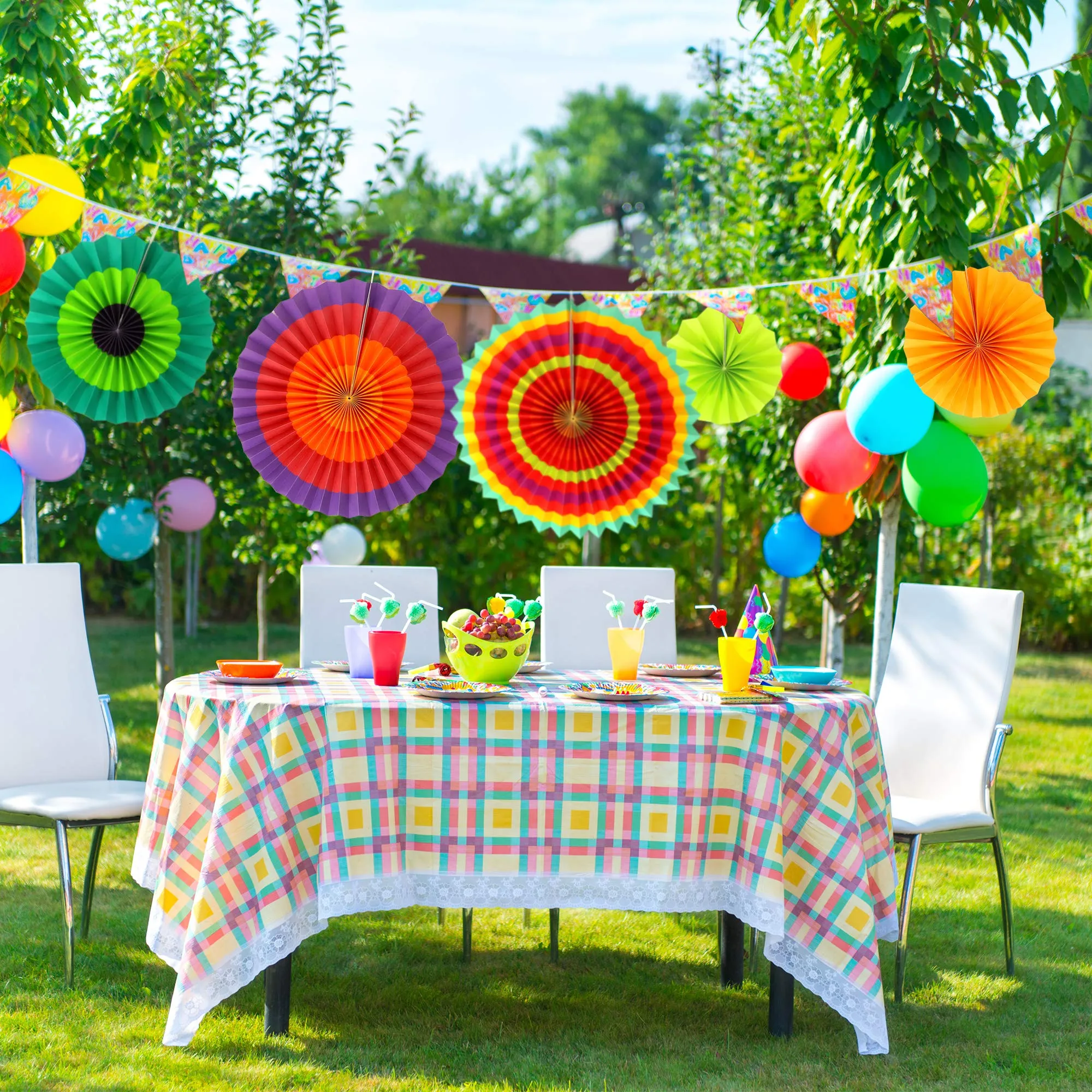 Paper Fans Green Yellow And Orange Mexican Fiesta Party Decorations Supplies Paper Fan Rosettes