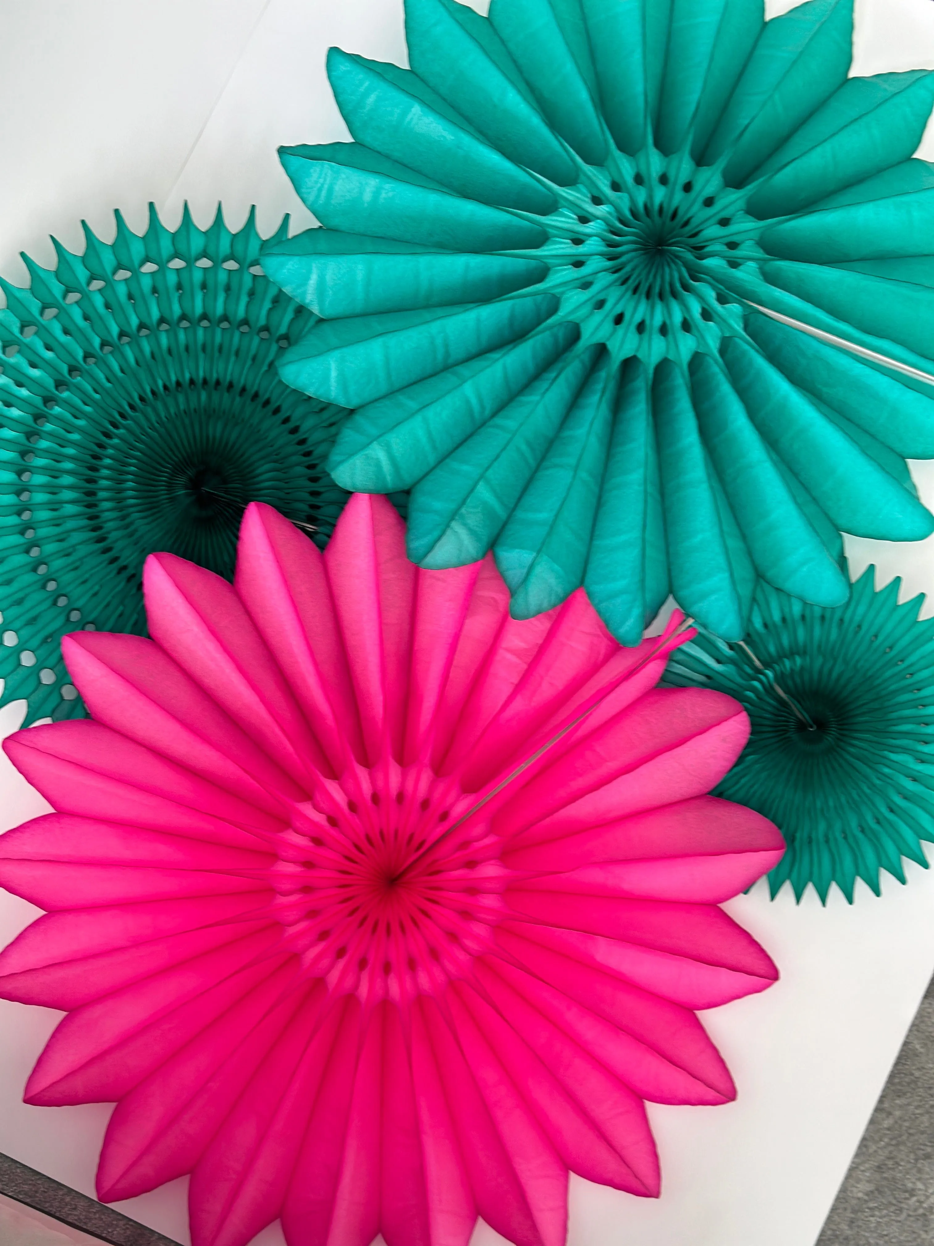 Paper fans sets - teal and pink colour - party decoration set of 4