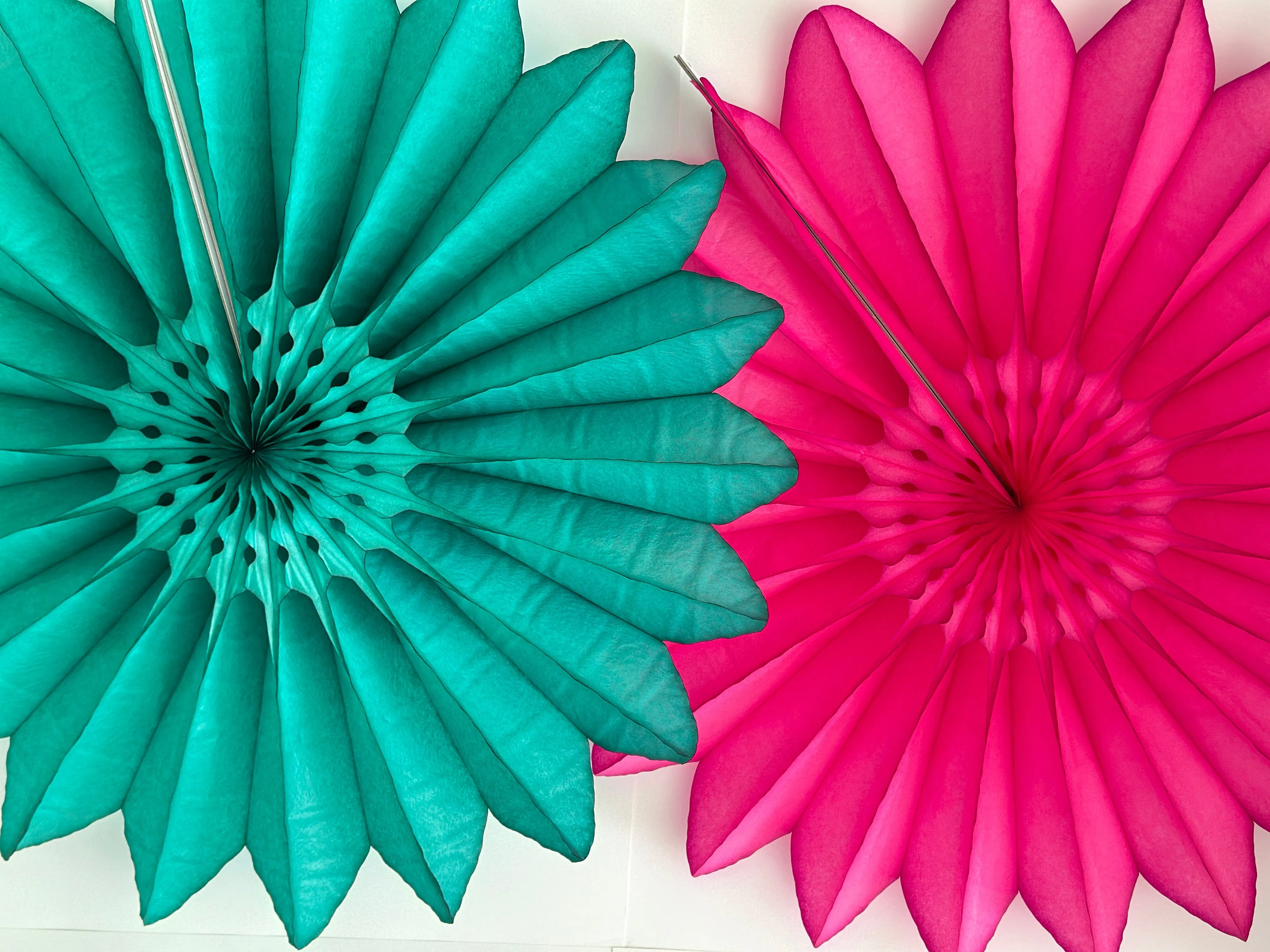 Paper fans sets - teal and pink colour - party decoration set of 4