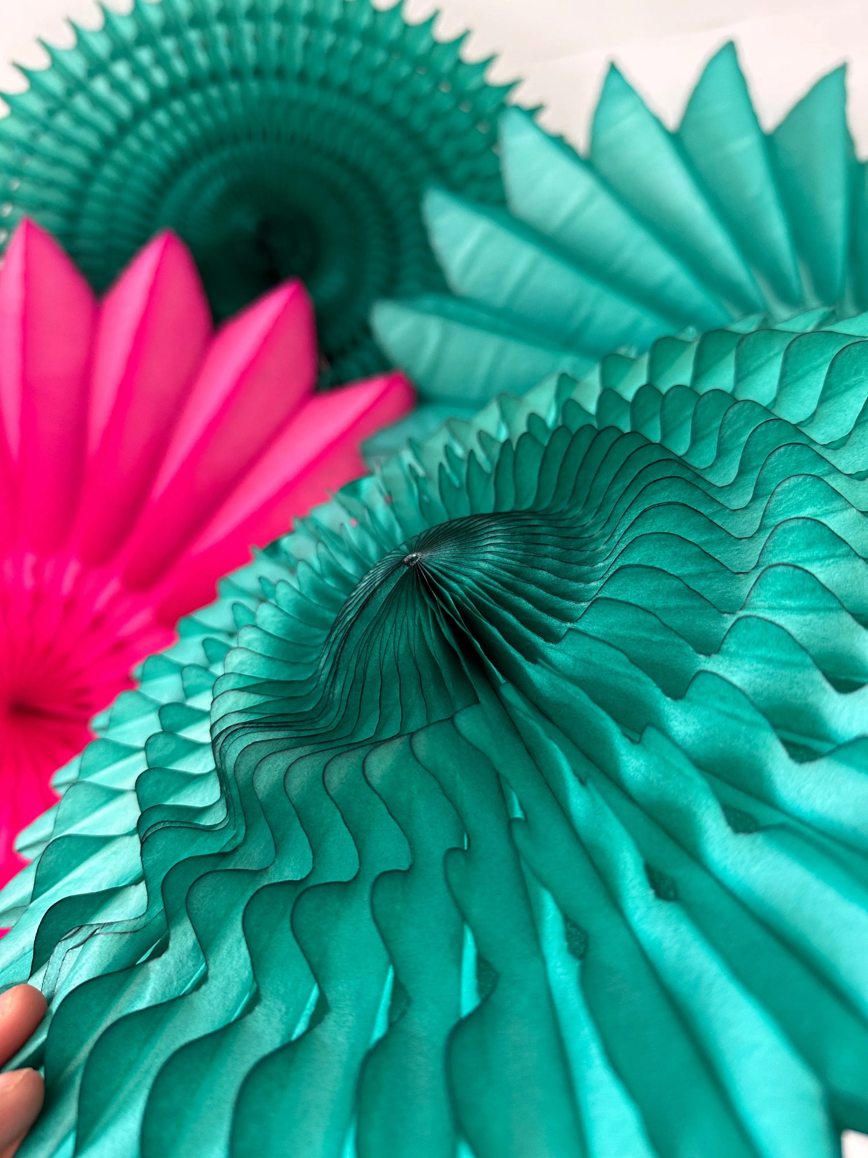 Paper fans sets - teal and pink colour - party decoration set of 4