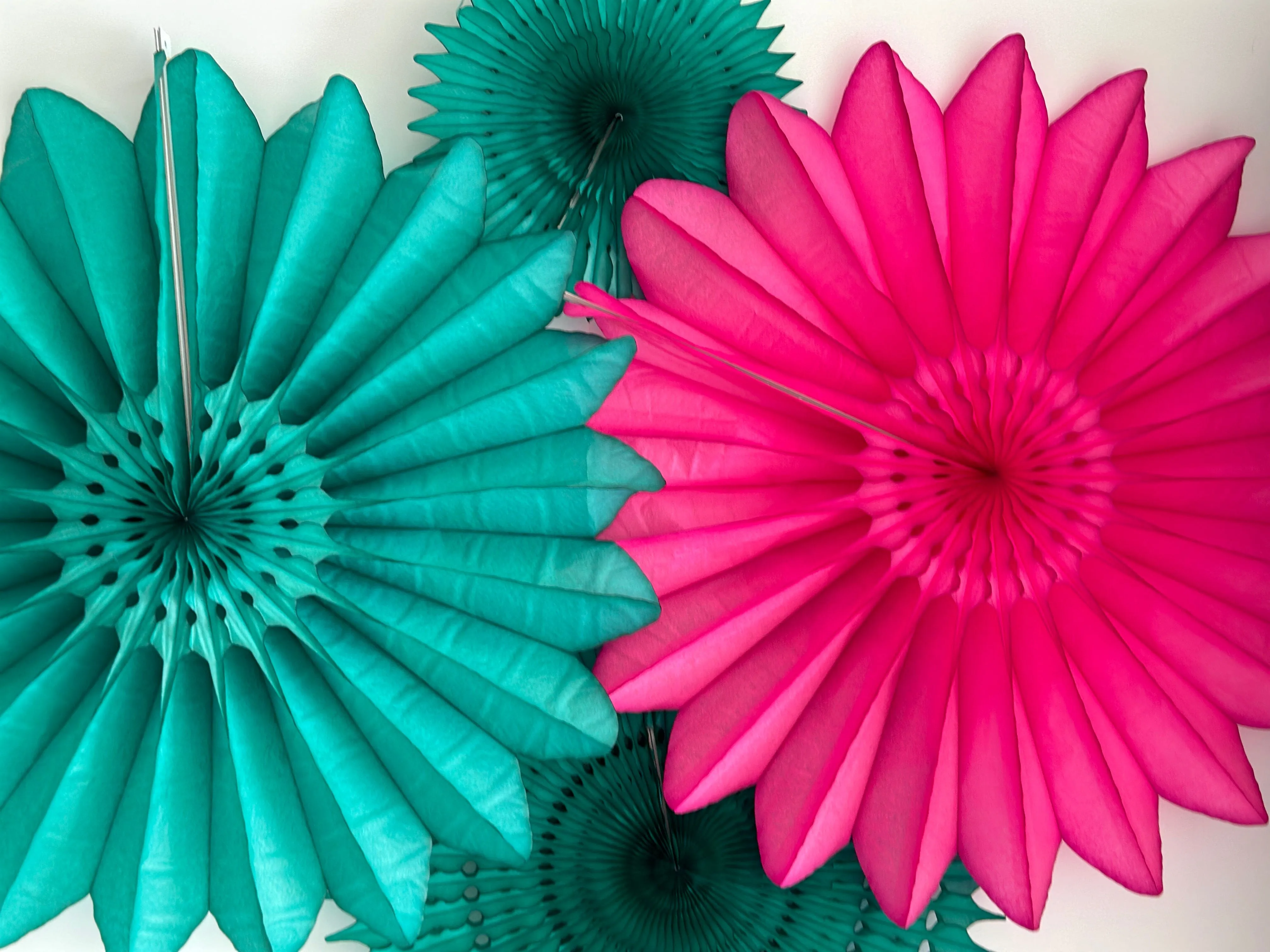 Paper fans sets - teal and pink colour - party decoration set of 4