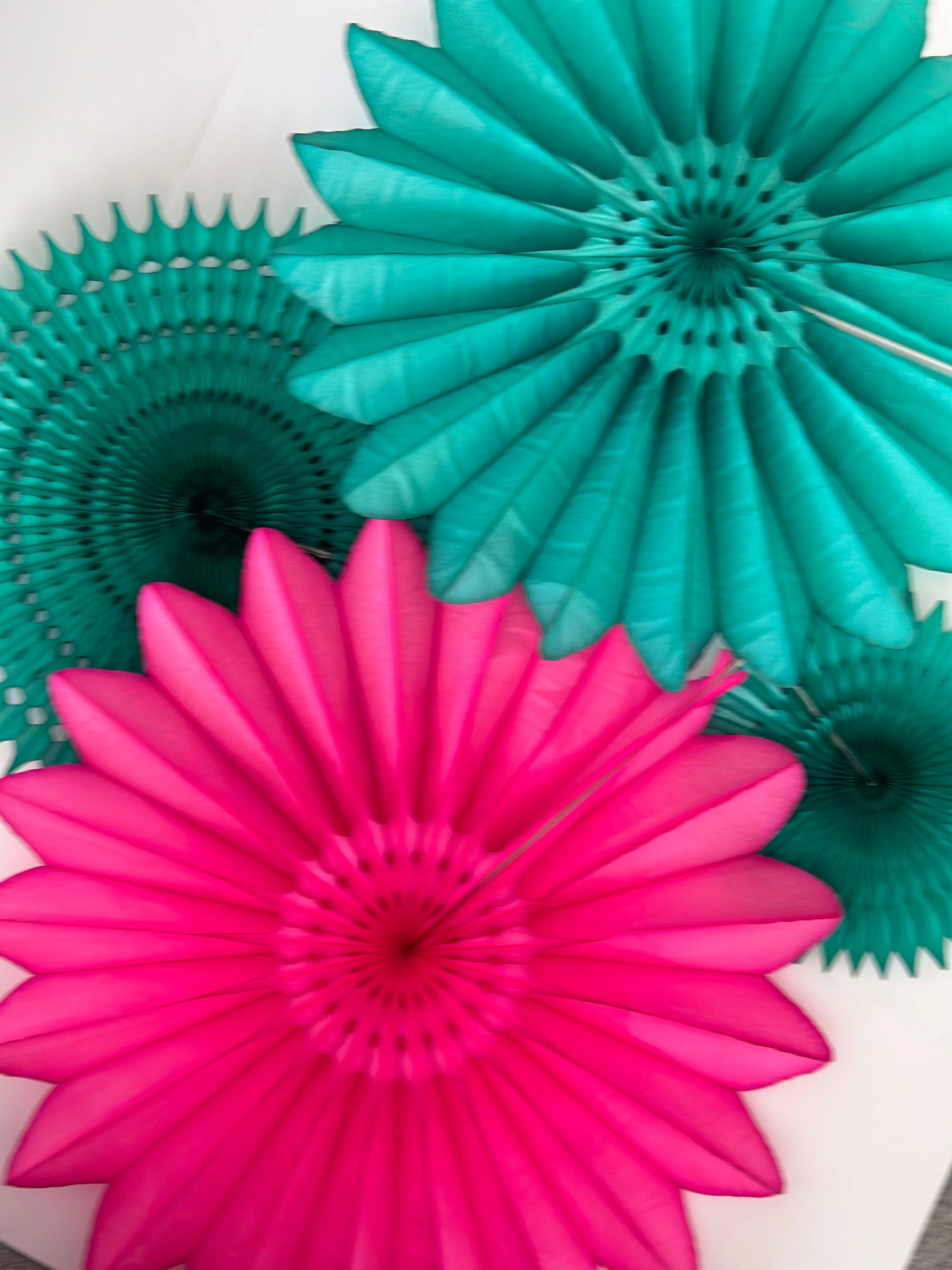 Paper fans sets - teal and pink colour - party decoration set of 4