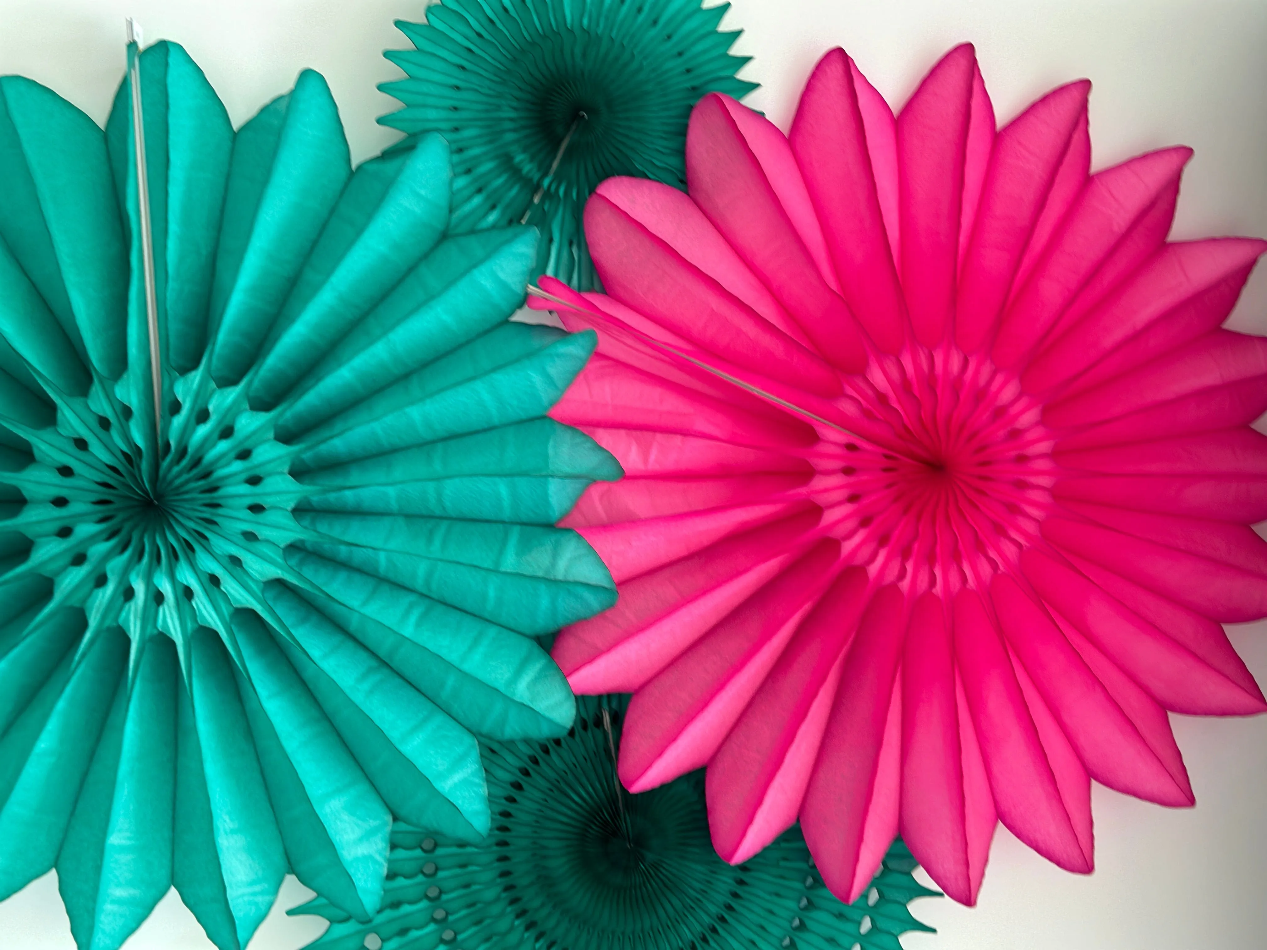 Paper fans sets - teal and pink colour - party decoration set of 4