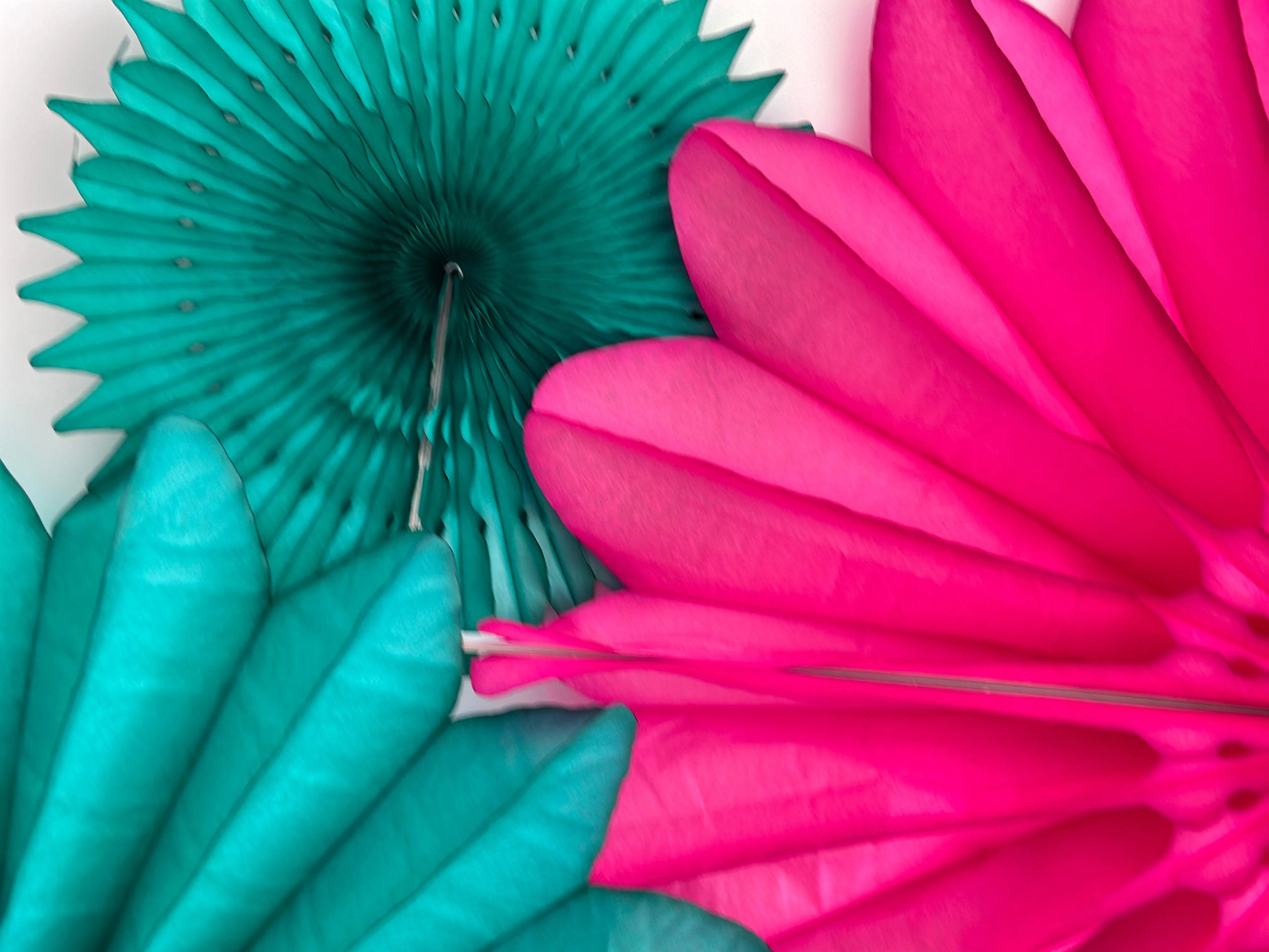 Paper fans sets - teal and pink colour - party decoration set of 4