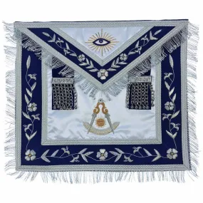 Past Master Blue Lodge Apron - White & Blue Silk with Bullion Embroidery