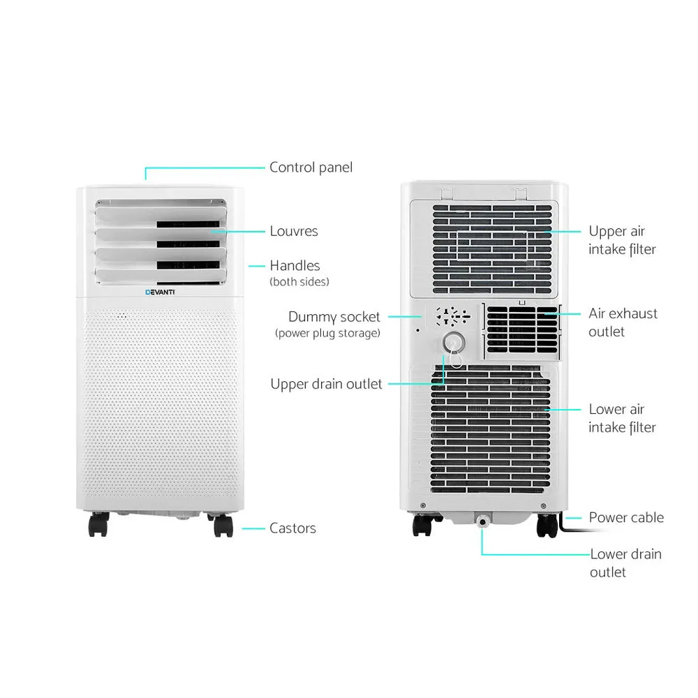 Portable Air Conditioner Cooling Mobile Fan Cooler Dehumidifier White 2000W