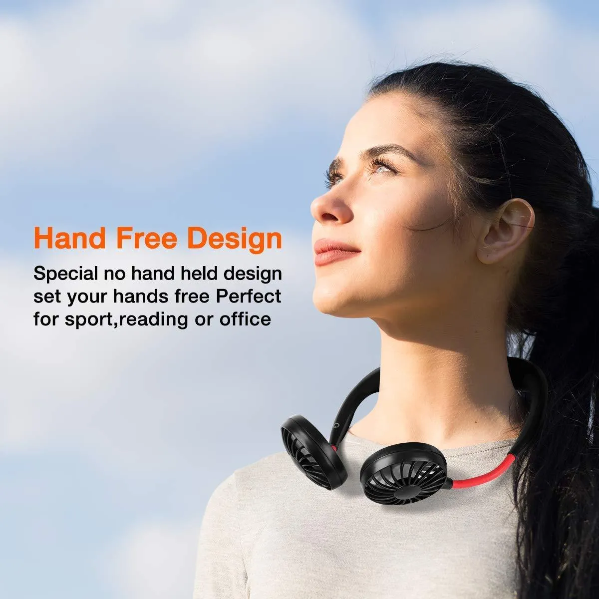 Portable Hand-Free Mini Personal Neck fan USB Rechargeable Cooling Double Fan with LED Light