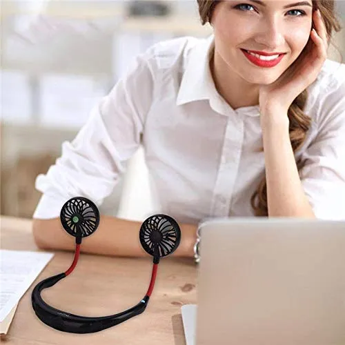 Portable Hand-Free Mini Personal Neck fan USB Rechargeable Cooling Double Fan with LED Light