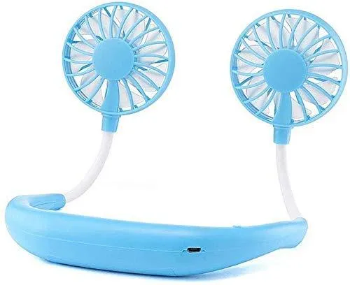 Portable Hand-Free Mini Personal Neck fan USB Rechargeable Cooling Double Fan with LED Light