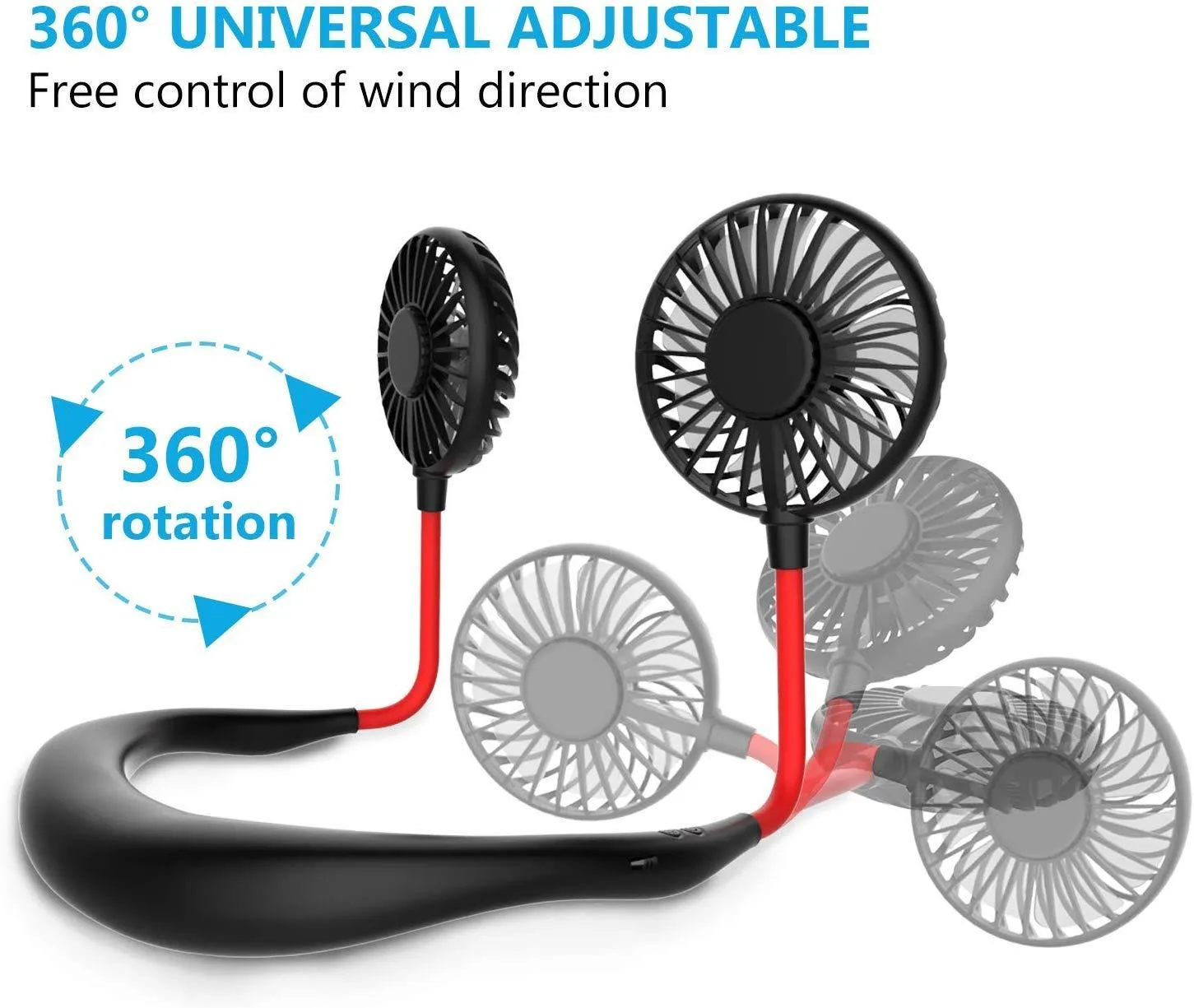 Portable Hand-Free Mini Personal Neck fan USB Rechargeable Cooling Double Fan with LED Light