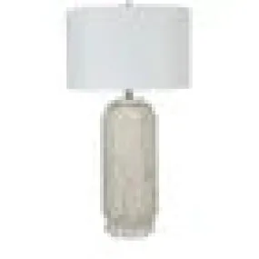 Remini Mother of Pearl Table Lamp 30.5"Ht.,Pearl ,Resin & Crystal Pearl & Satin Nickle Finish 16 x 16 x 10 White Linen Drum Shade 30.5"Ht.