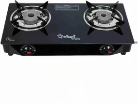 Sigri-wala 2B PNG/CNG Compatible Black Glass Manual Gas Stove (2 Burners)