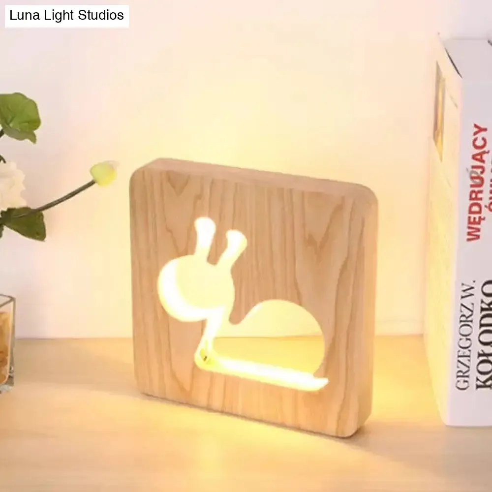 Snail Desk Lamp - Simple Style, Wood Beige, Small Light for Kid's Bedroom or Dorm