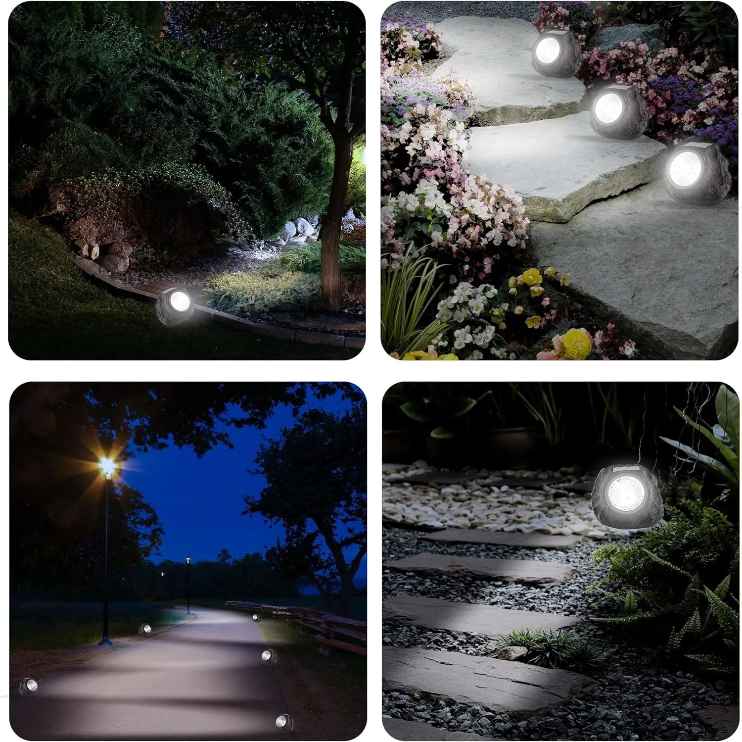 Solar Rock Lights Outdoor - 4-Pack Super Bright Weather Resistant LED Solar Spot Lights - Auto On/Off Solar Rocks for Landscaping by Pure Garden