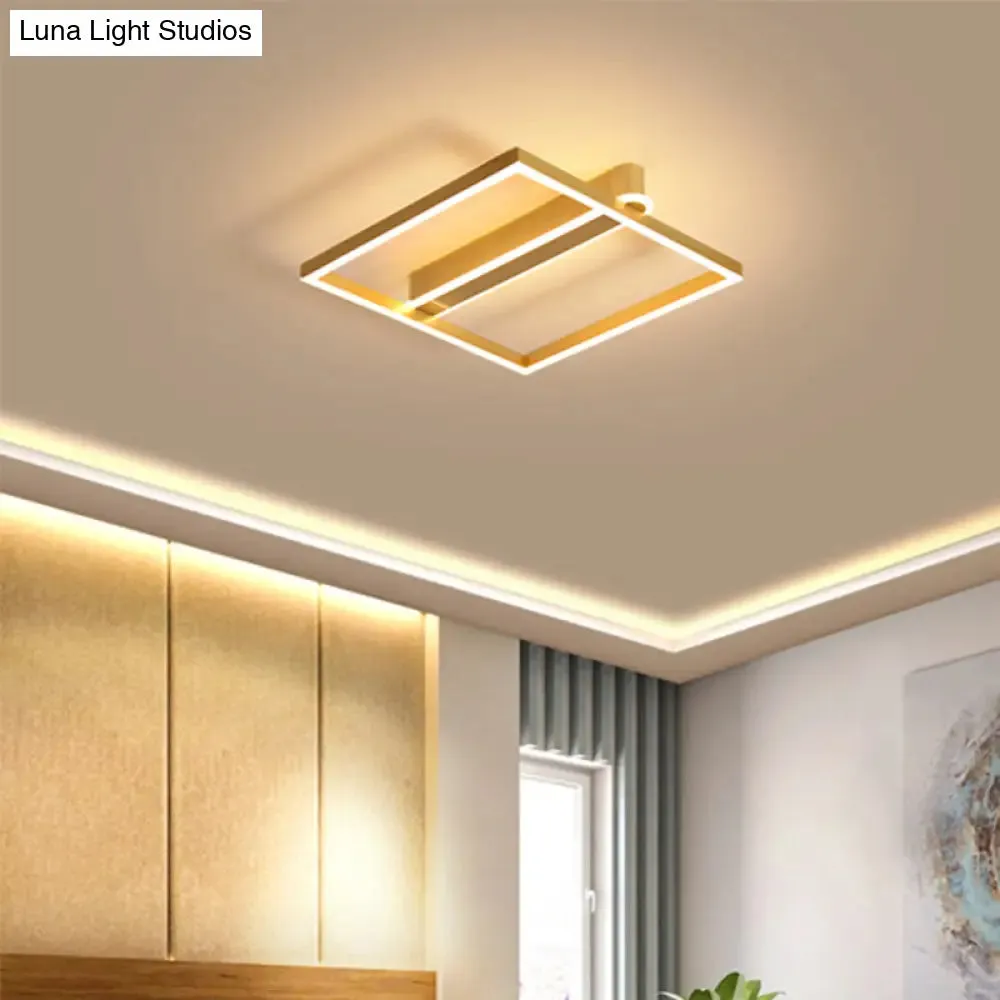 Square Acrylic LED Flushmount Light in Gold/Coffee Finish for Bedroom Ceiling