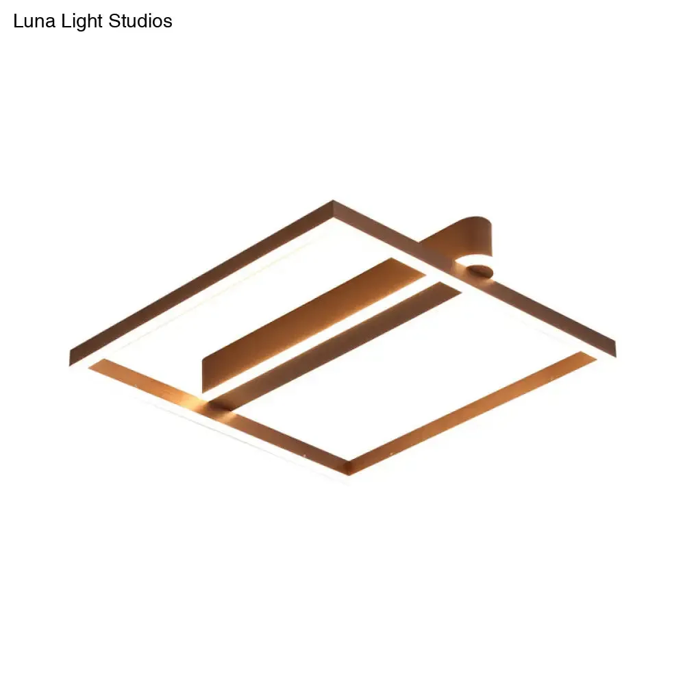 Square Acrylic LED Flushmount Light in Gold/Coffee Finish for Bedroom Ceiling