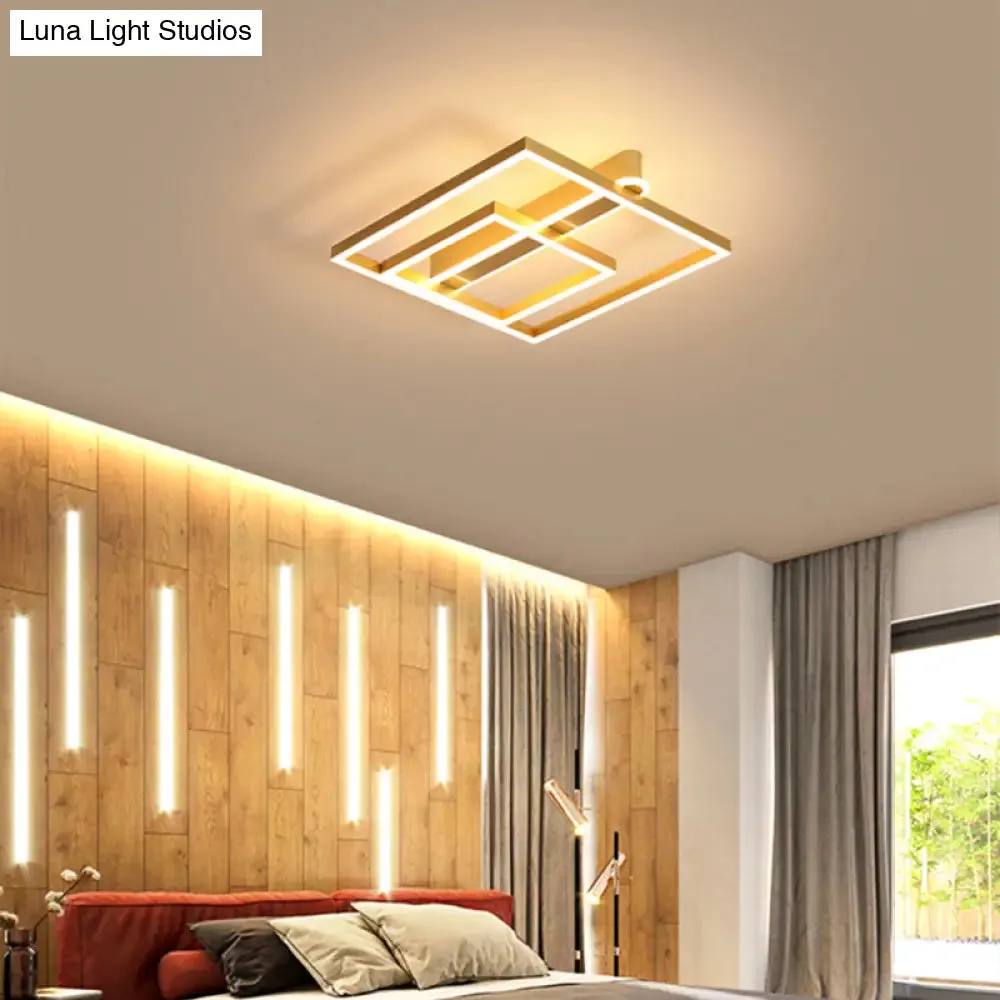 Square Acrylic LED Flushmount Light in Gold/Coffee Finish for Bedroom Ceiling