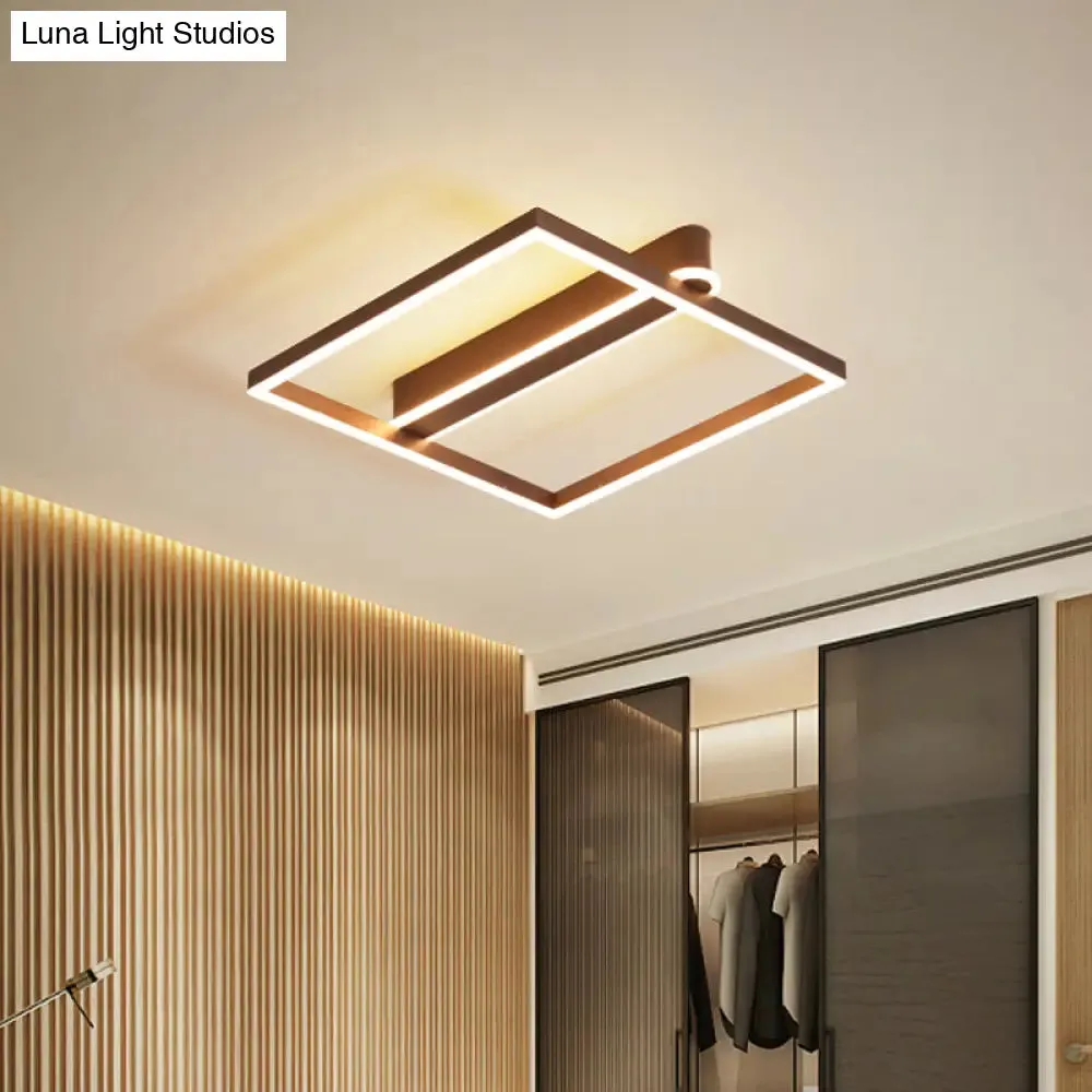 Square Acrylic LED Flushmount Light in Gold/Coffee Finish for Bedroom Ceiling