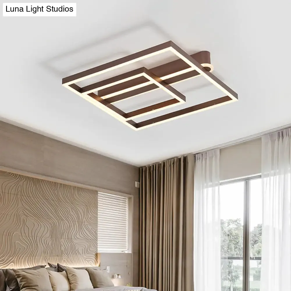 Square Acrylic LED Flushmount Light in Gold/Coffee Finish for Bedroom Ceiling