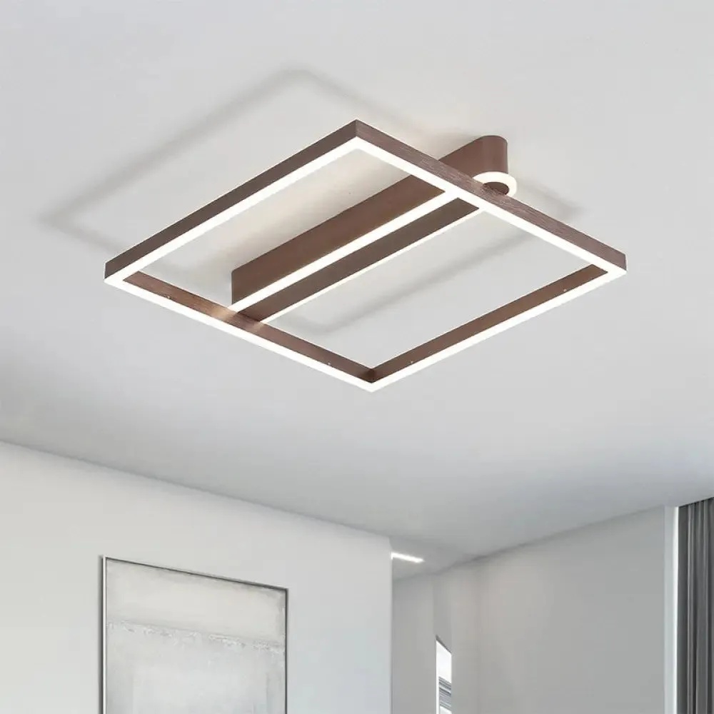 Square Acrylic LED Flushmount Light in Gold/Coffee Finish for Bedroom Ceiling