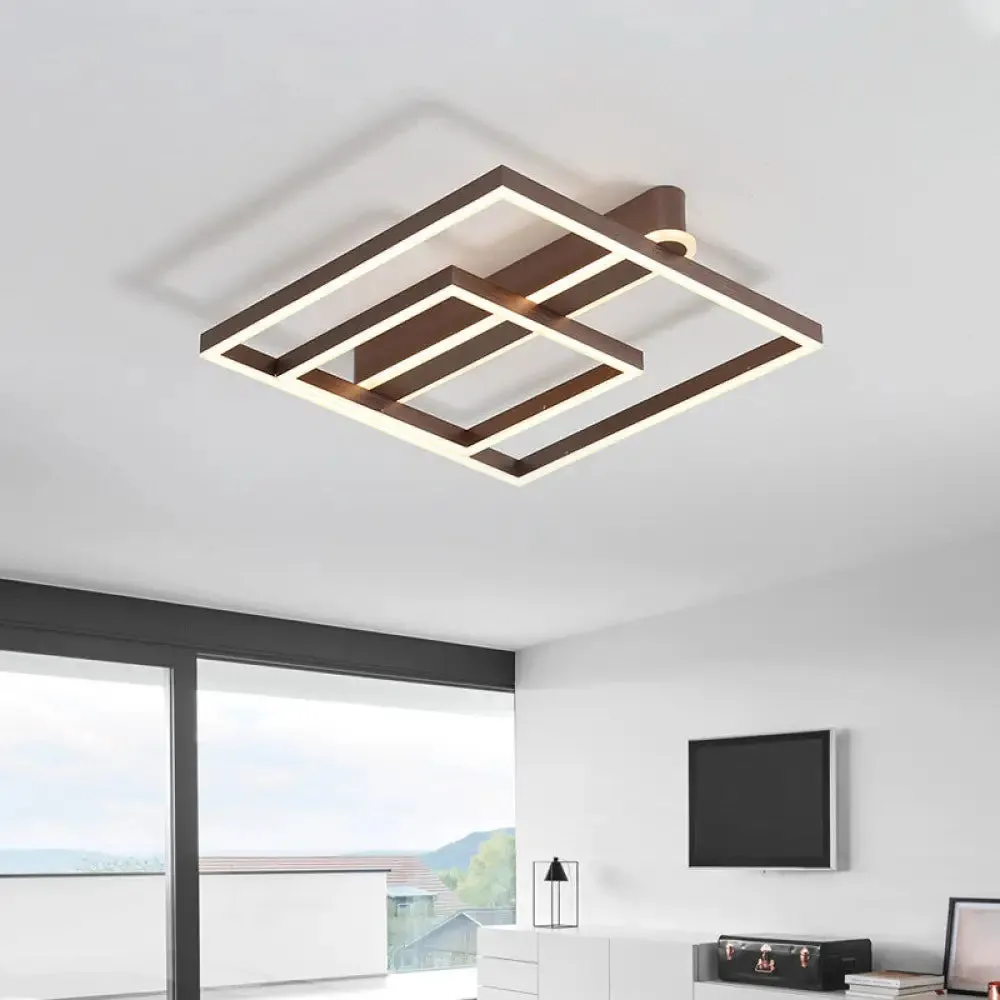 Square Acrylic LED Flushmount Light in Gold/Coffee Finish for Bedroom Ceiling