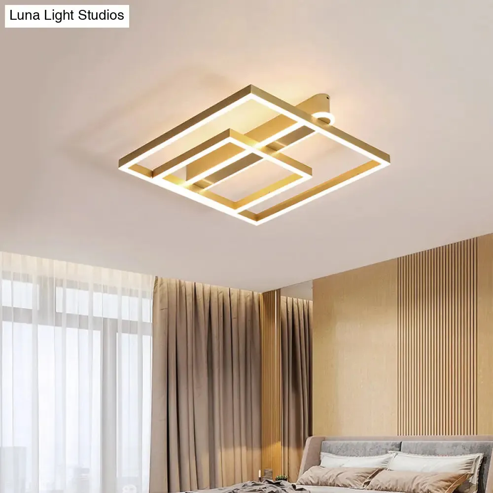 Square Acrylic LED Flushmount Light in Gold/Coffee Finish for Bedroom Ceiling