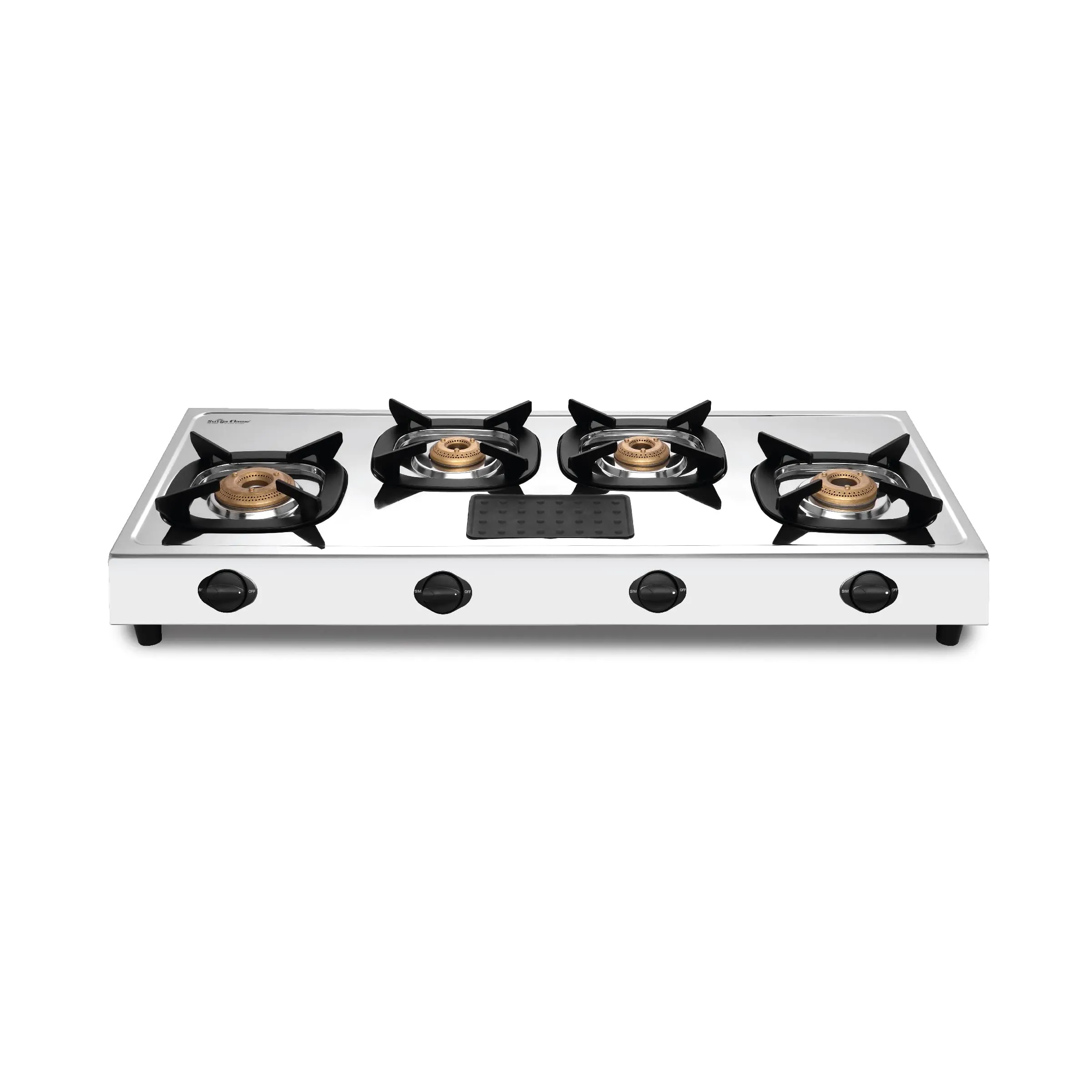 Surya Flame Force Gas Stove 4 Burner LPG Stove with Stainless Steel Pan Support Anti Skid Rubber Legs - 2 Years Complete Doorstep Warranty