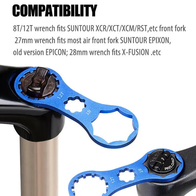 Toopre Bike Suspension Front Fork Cap Wrench Extender Spanner Removal Installation Tool Crank Cap Wrench 8T/12T 24/26mm 27/28mm