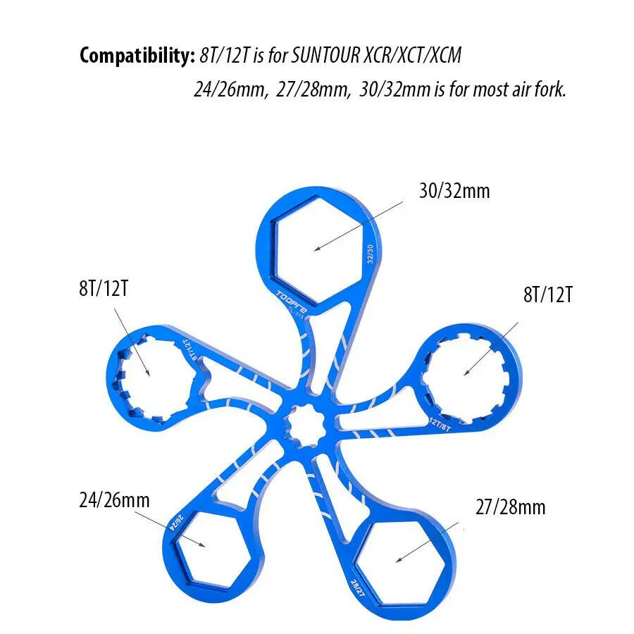 Toopre Bike Suspension Front Fork Cap Wrench Extender Spanner Removal Installation Tool Crank Cap Wrench 8T/12T 24/26mm 27/28mm