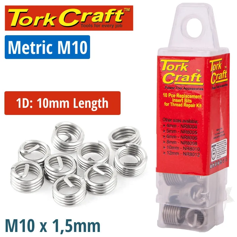 Tork Craft Thread Repair Kit M10 X 1D Replacement Inserts 5Pce