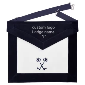 Treasurer Blue Lodge Officer Apron -  Navy Velvet With Silver Embroidery Thread