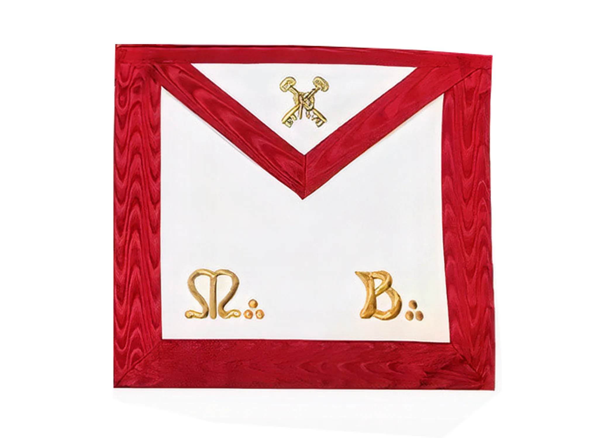 Treasurer Scottish Rite Apron - Red Moire Gold Embroidery