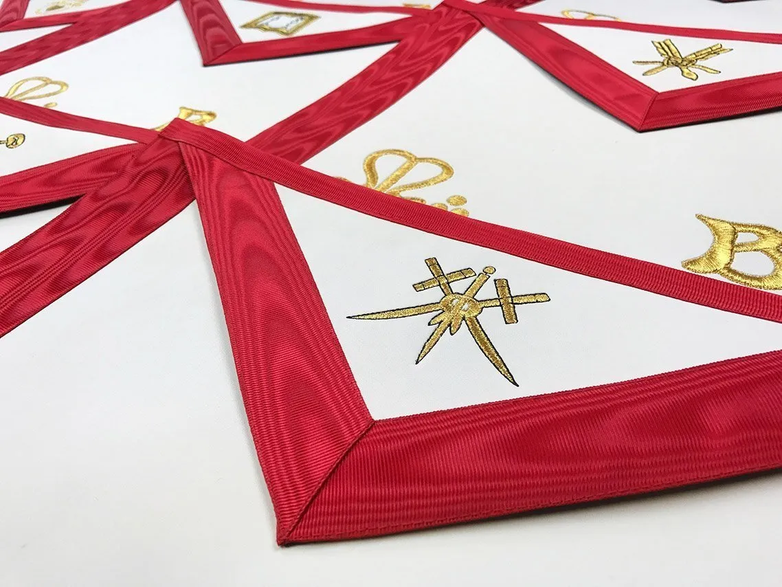 Treasurer Scottish Rite Apron - Red Moire Gold Embroidery