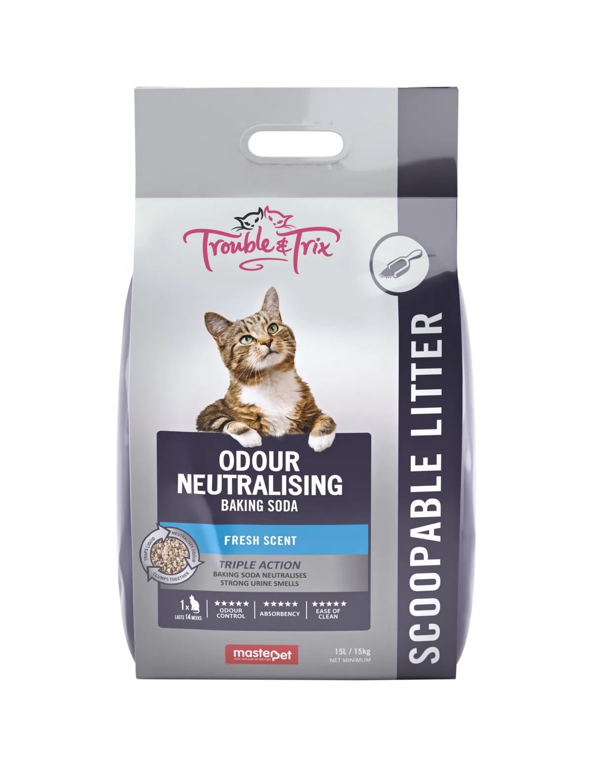 Trouble and Trix Odour Neutralising Baking Soda Clumping Cat Litter 15L