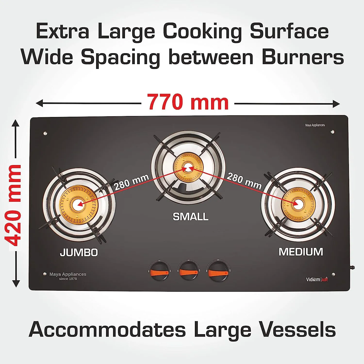 VIDIEM AIR PLUS 3 BURNER GAS STOVE