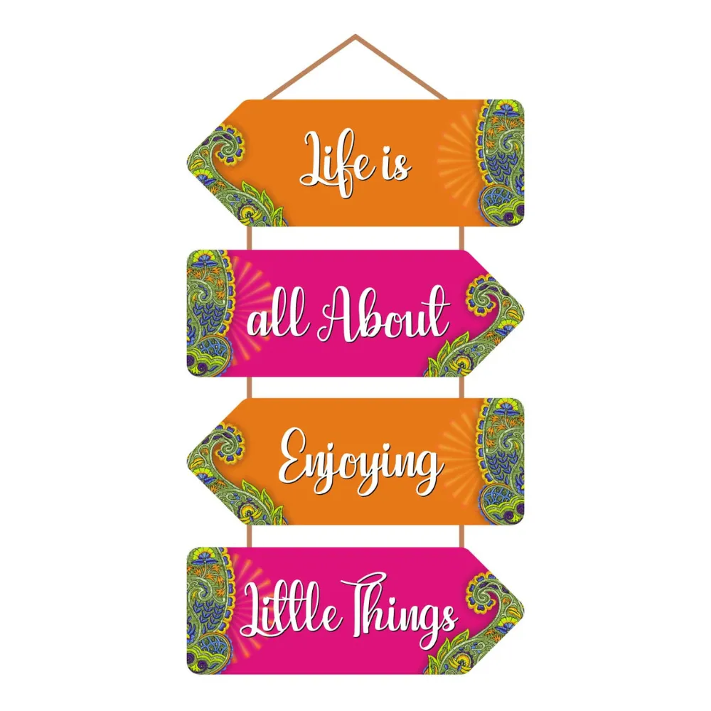 Wall Hangings Motivational Quotes Life is All About Enjoying Little Things | Wall Decor for Home Decoration (12X24 Inch) Pine Wood Mdf