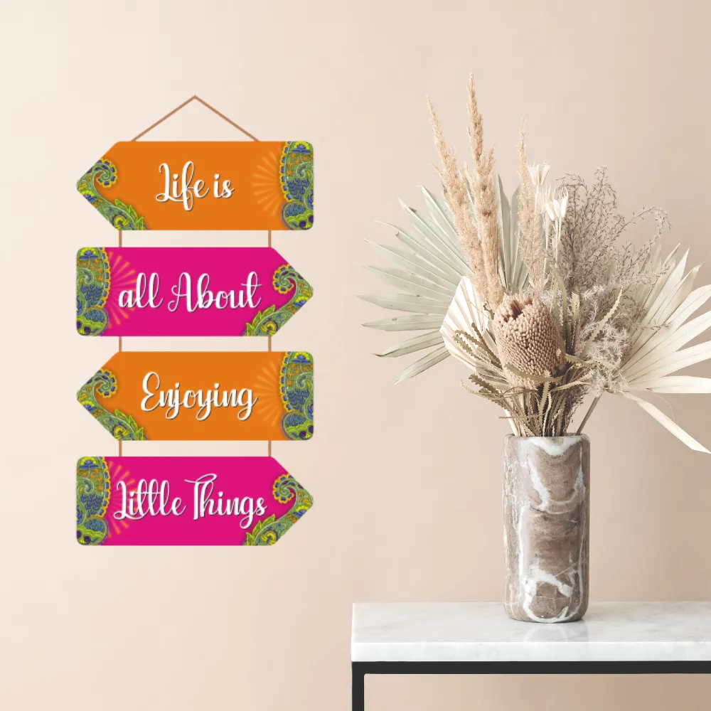 Wall Hangings Motivational Quotes Life is All About Enjoying Little Things | Wall Decor for Home Decoration (12X24 Inch) Pine Wood Mdf