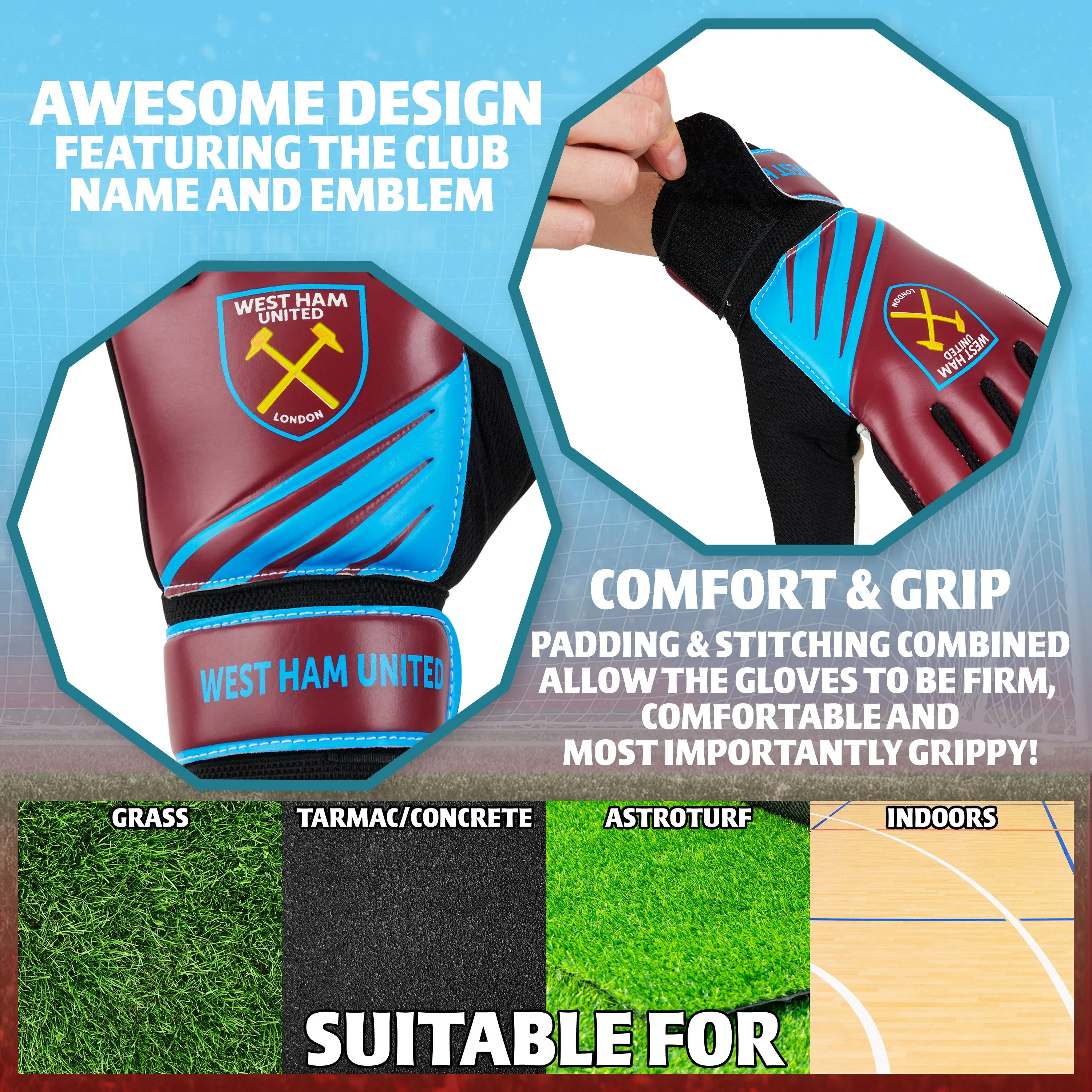 West Ham United F.C. Goalkeeper Gloves for Kids - Size 7