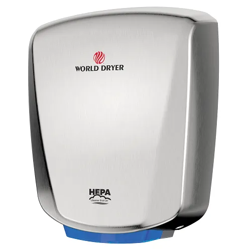 WORLD DRYER® Q-973A2 VERDEdri® Hand Dryer - Brushed (Satin) Stainless Steel Automatic Universal Voltage HEPA Surface-Mounted ADA Compliant