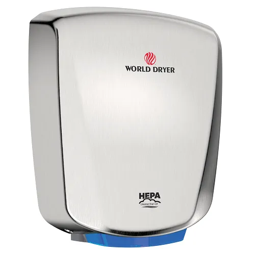 WORLD DRYER® Q-973A2 VERDEdri® Hand Dryer - Brushed (Satin) Stainless Steel Automatic Universal Voltage HEPA Surface-Mounted ADA Compliant